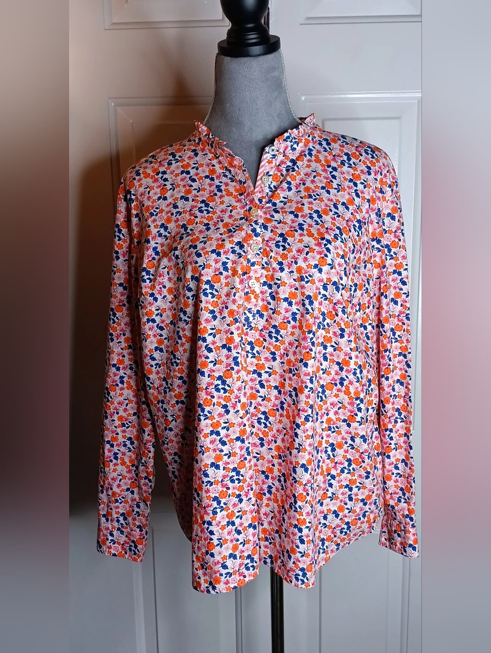 Talbots Pink Floral Button-Front Long Sleeve Top